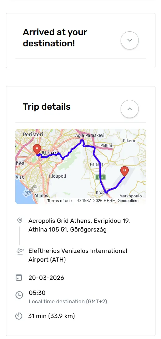 Transferz traveller app showing live trip tracking